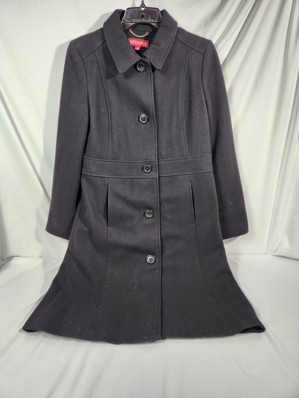 Women's Merona Size S Wool Blend Classic Button Down Coat Black Long